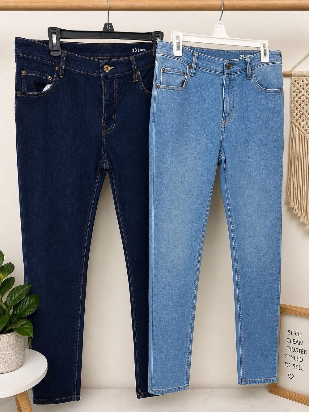 Classic High-Rise Skinny Jeans in Dark Indigo and Light Blue